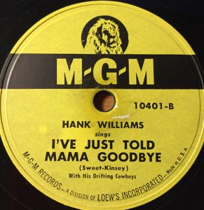 B-side Hank Williams MGM 1949